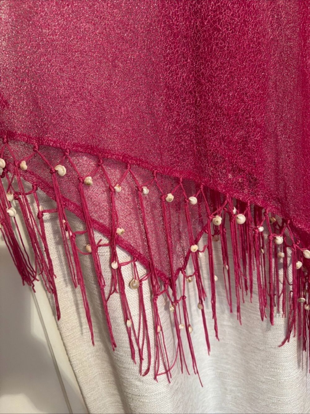Maggie Barnes Fuchsia Sheer Fringe Poncho with Bead Accents - Picture 2 of 8
